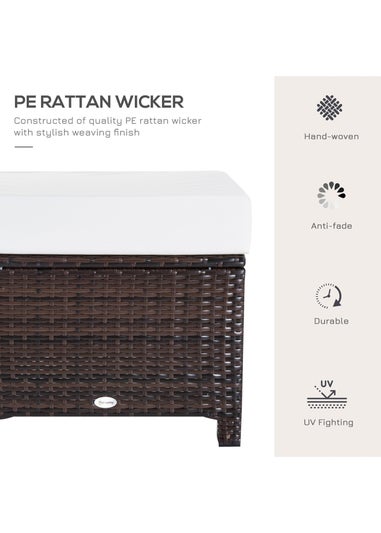 Outsunny Rattan Footstool Wicker Ottoman with Padded Seat for Backyard Garden