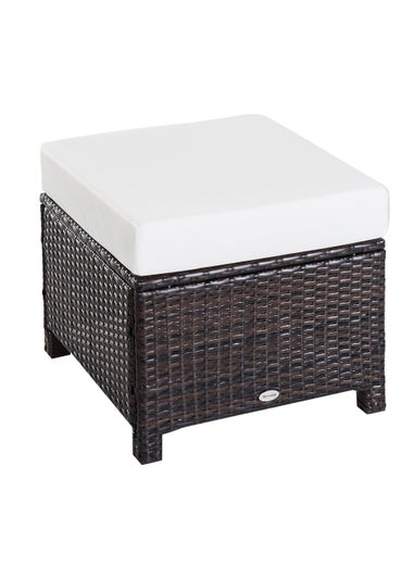 Outsunny Rattan Footstool Wicker Ottoman with Padded Seat for Backyard Garden