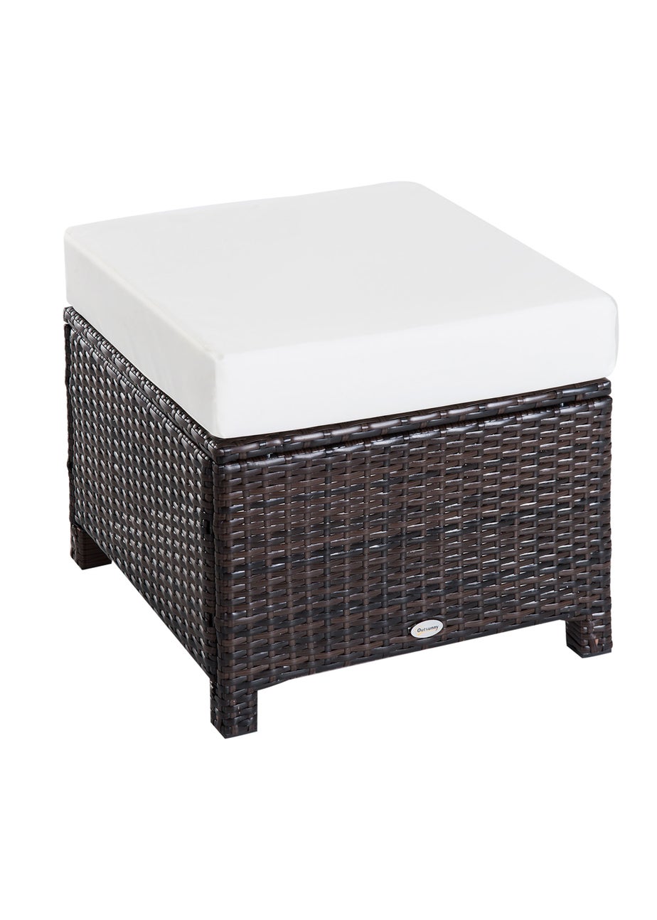 Outsunny Rattan Footstool Wicker Ottoman with Padded Seat for Backyard Garden