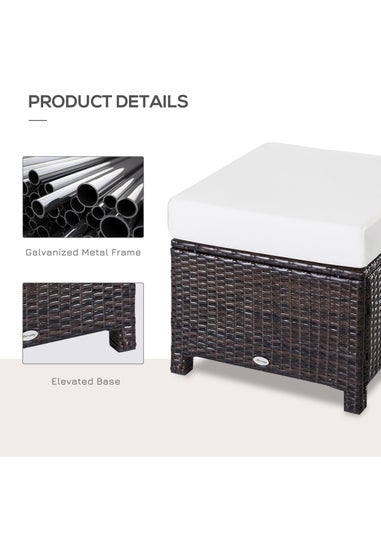 Outsunny Rattan Footstool Wicker Ottoman with Padded Seat for Backyard Garden