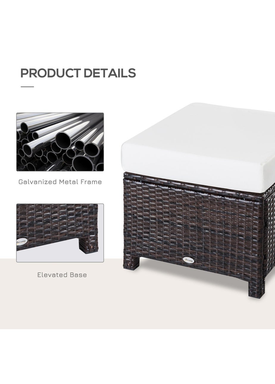 Outsunny Rattan Footstool Wicker Ottoman with Padded Seat for Backyard Garden