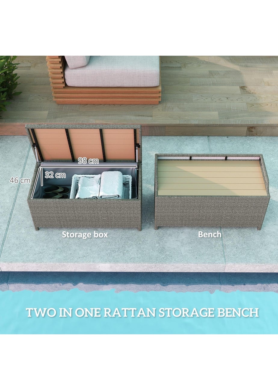 Outsunny Rattan Outdoor Storage Bench with Aluminium Frame