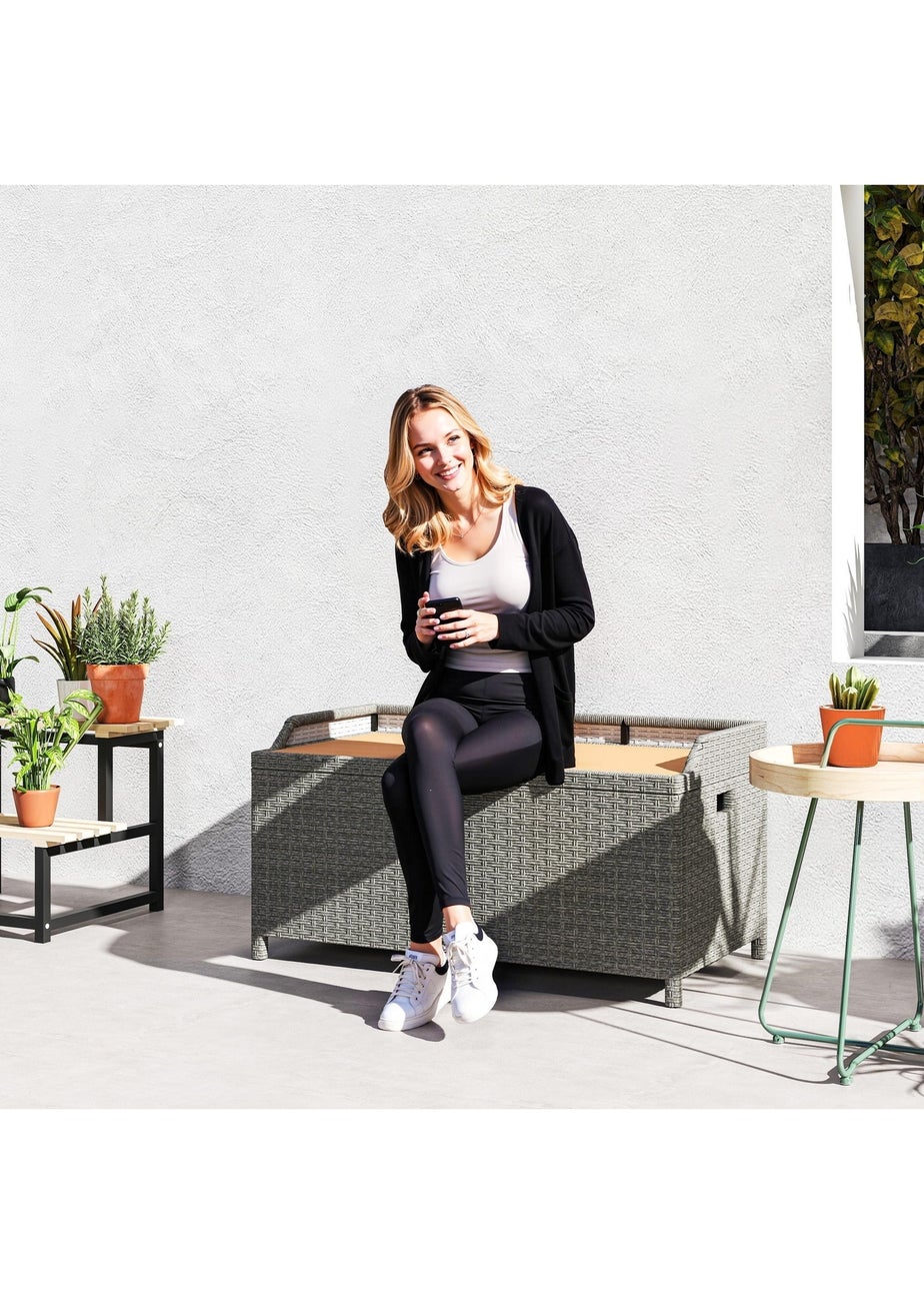 Outsunny Rattan Outdoor Storage Bench with Aluminium Frame