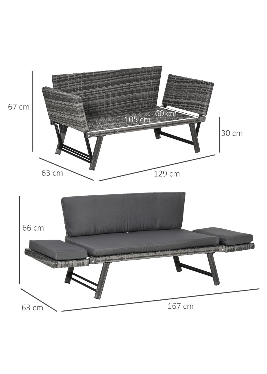 Outsunny 2 in 1Rattan Folding Chaise Lounger w/ Cushion