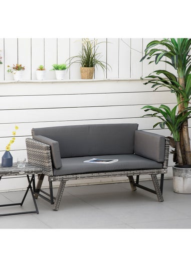 Outsunny 2 in 1Rattan Folding Chaise Lounger w/ Cushion