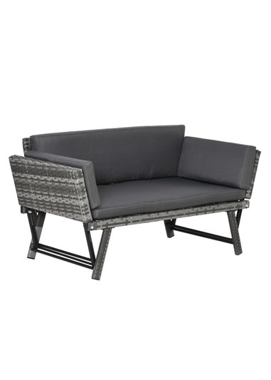 Outsunny 2 in 1Rattan Folding Chaise Lounger w/ Cushion