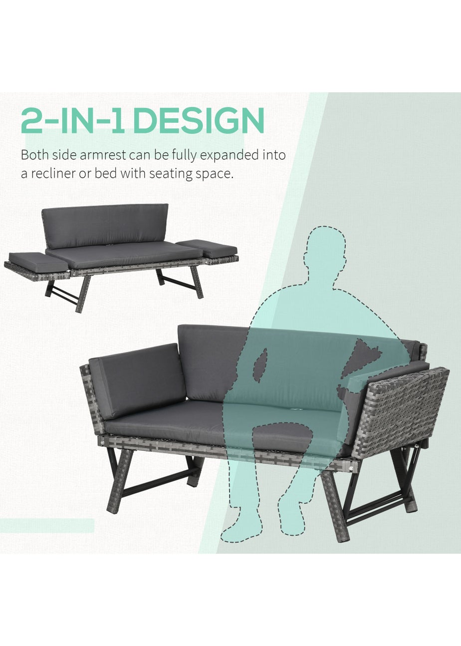 Outsunny 2 in 1Rattan Folding Chaise Lounger w/ Cushion