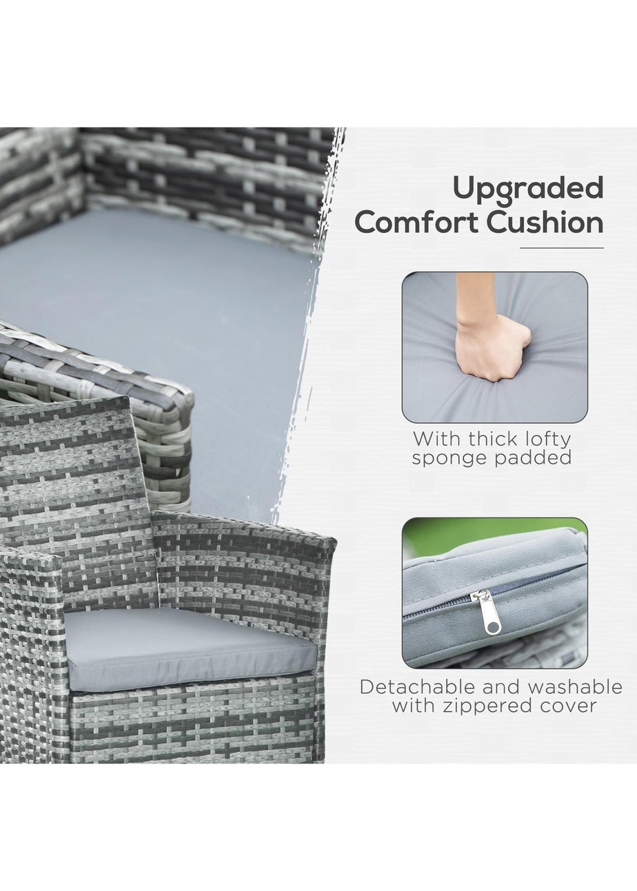 Outsunny Rattan Dining Set for 6 with Cushions Glass Top Table Grey