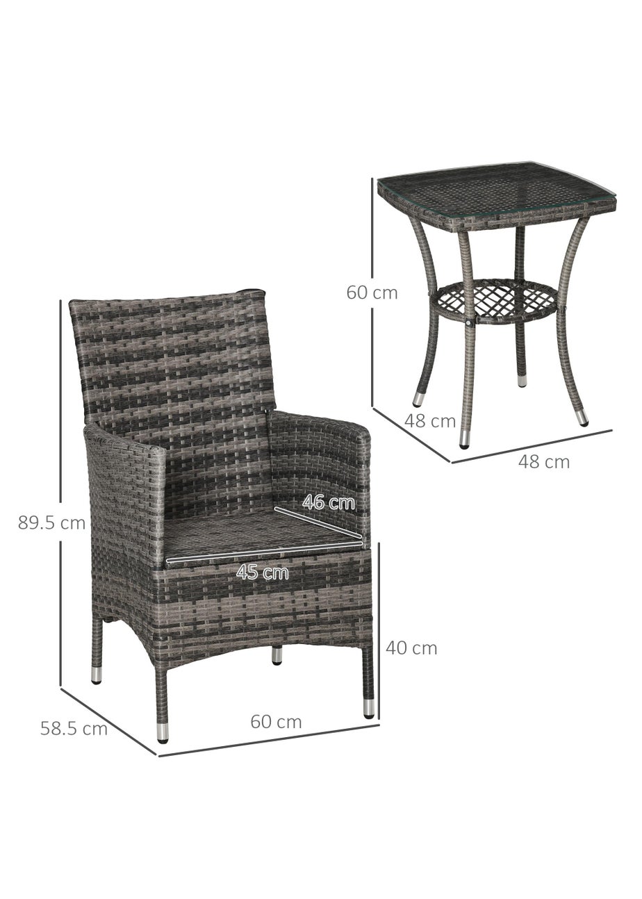 Outsunny 3 Piece Rattan Garden Bistro Furniture Set