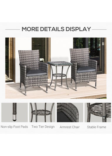 Outsunny 3 Piece Rattan Garden Bistro Furniture Set