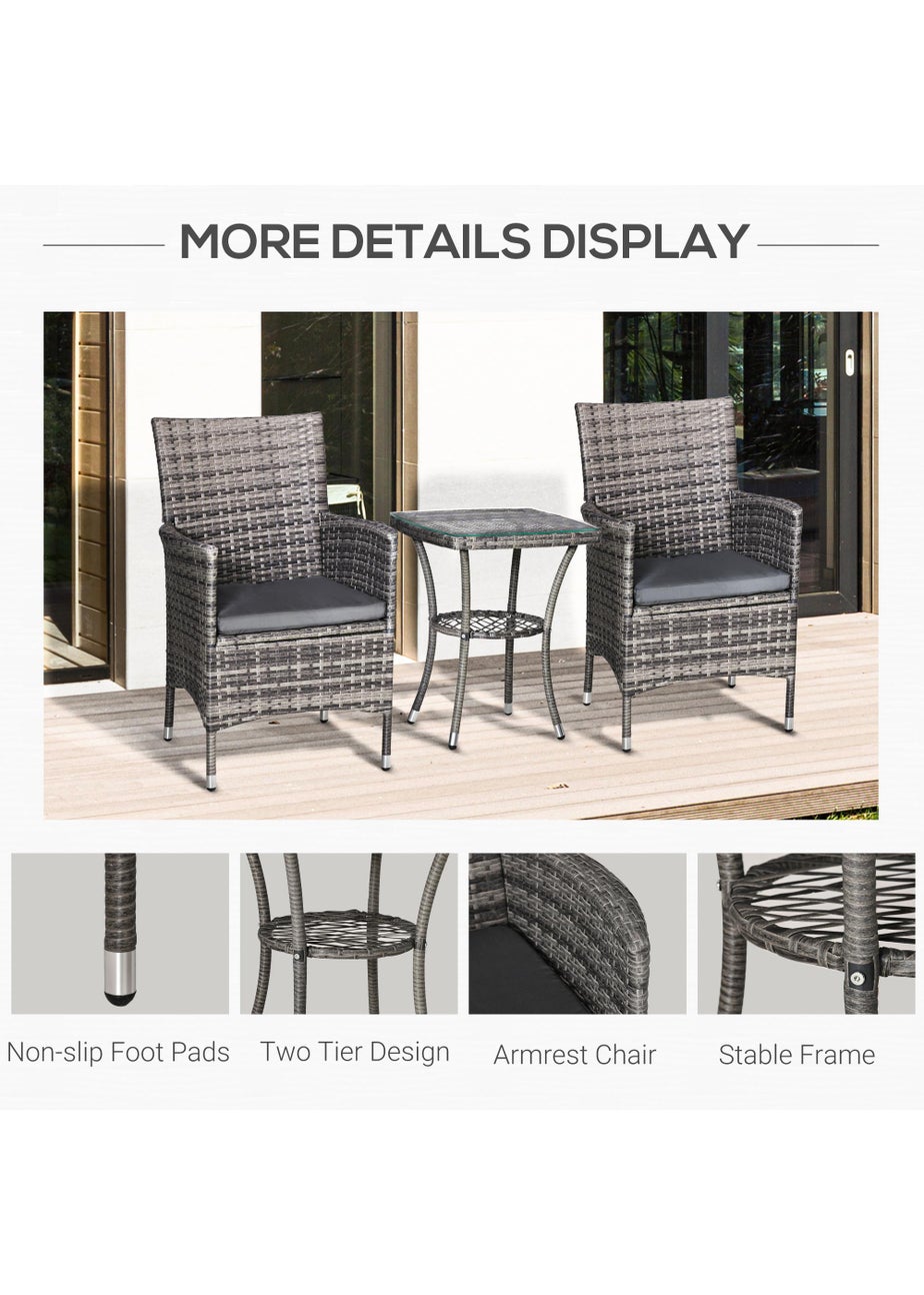 Outsunny 3 Piece Rattan Garden Bistro Furniture Set