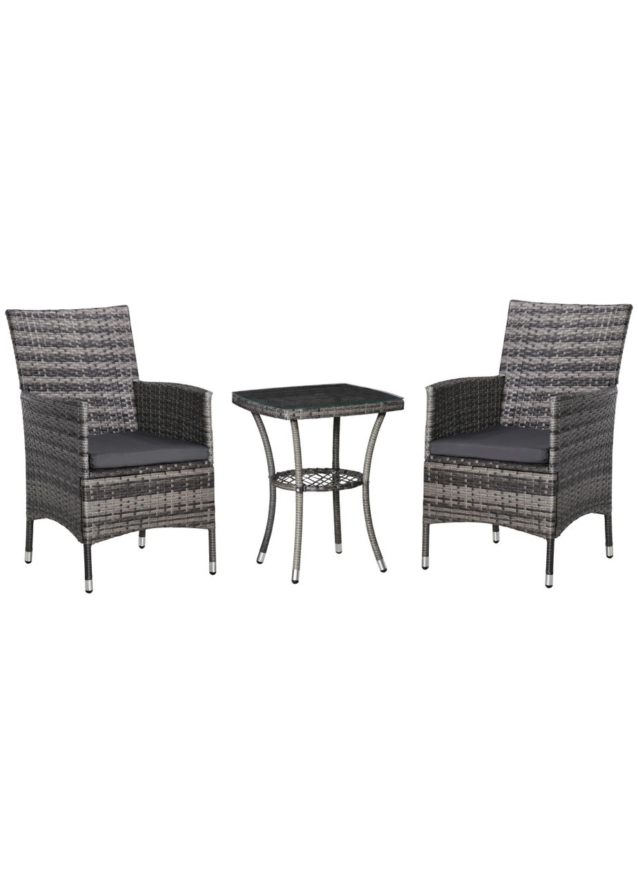 Outsunny 3 Piece Rattan Garden Bistro Furniture Set