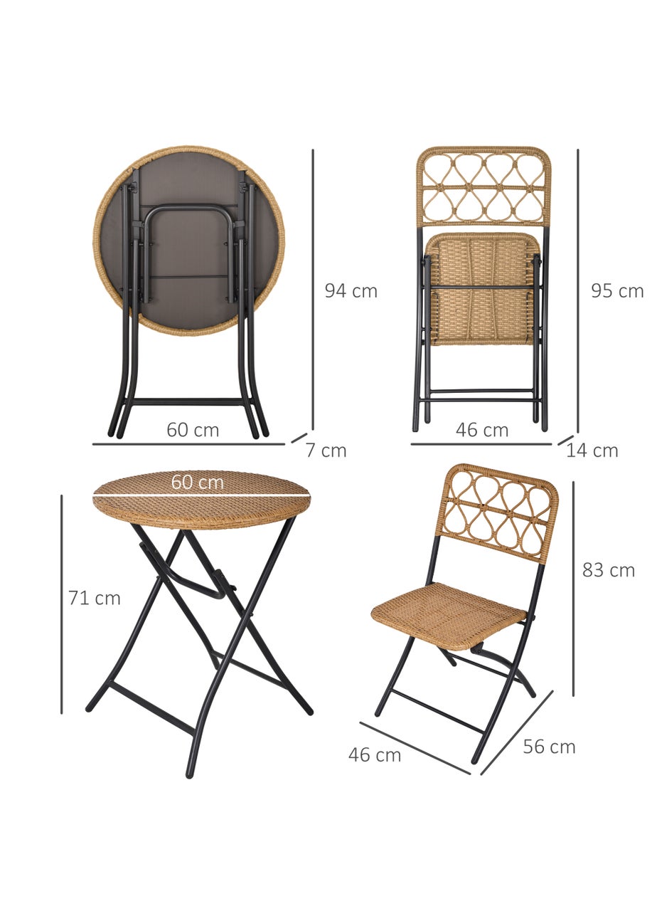 Outsunny 3 Piece Foldable Rattan Bistro Set