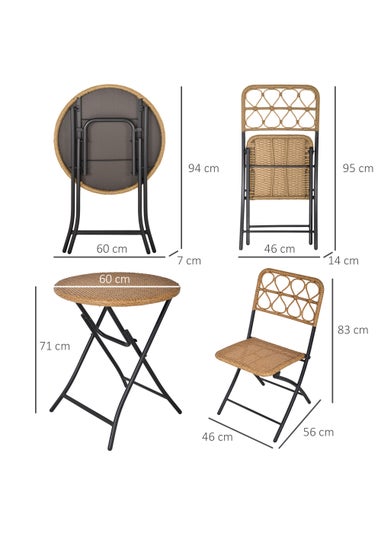 Outsunny 3 Piece Foldable Rattan Bistro Set