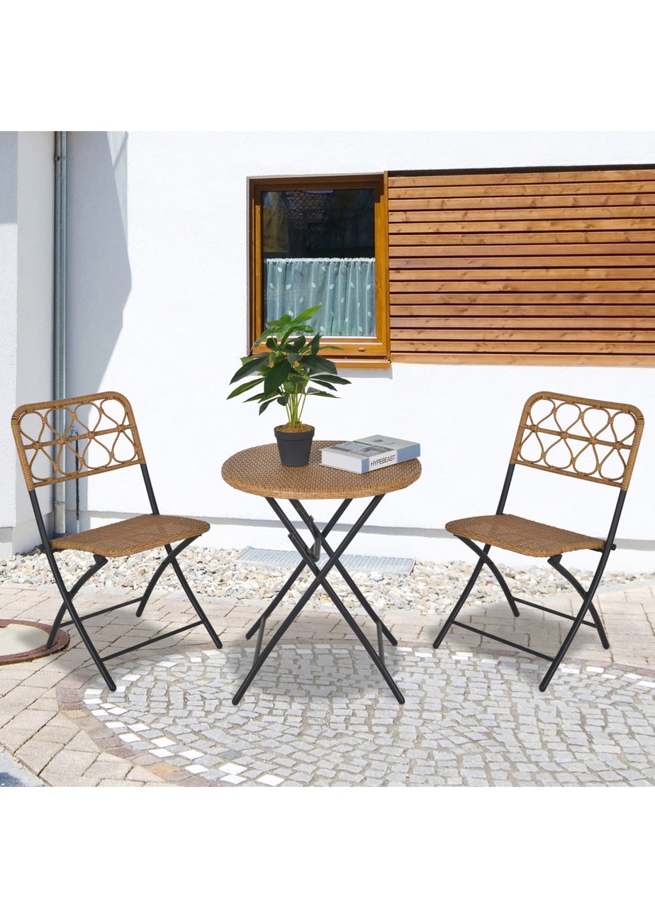 Outsunny 3 Piece Foldable Rattan Bistro Set