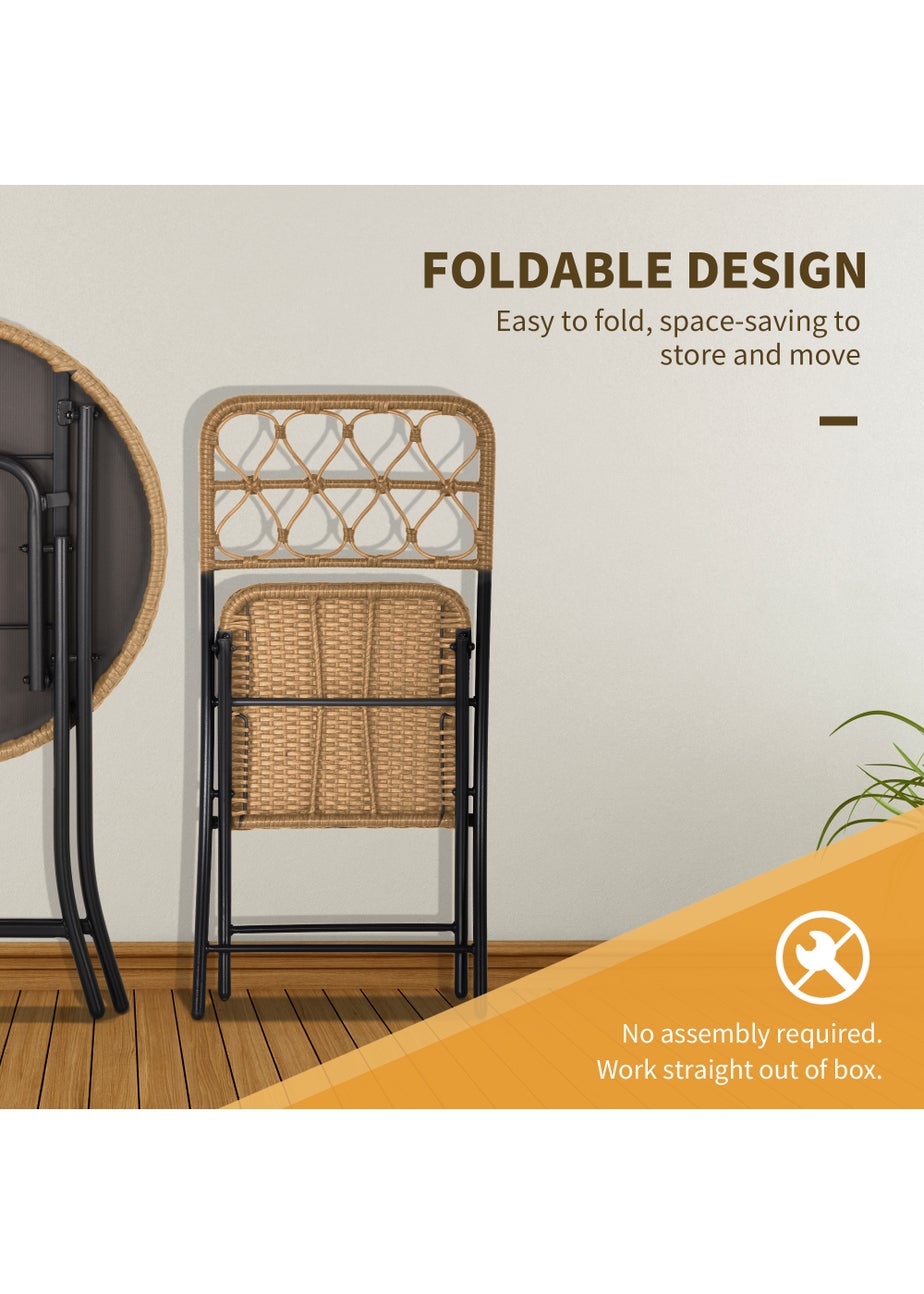 Outsunny 3 Piece Foldable Rattan Bistro Set