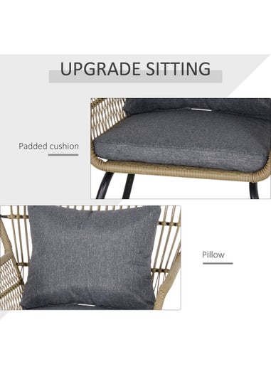 Outsunny 3 Piece Rattan Garden Furniture Set with Cushions