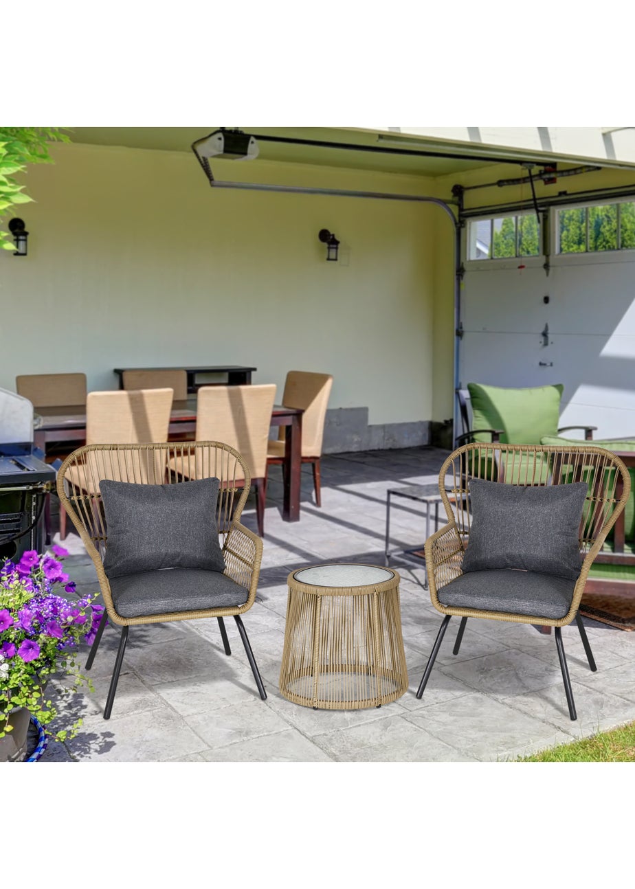 Outsunny 3 Piece Rattan Garden Furniture Set with Cushions