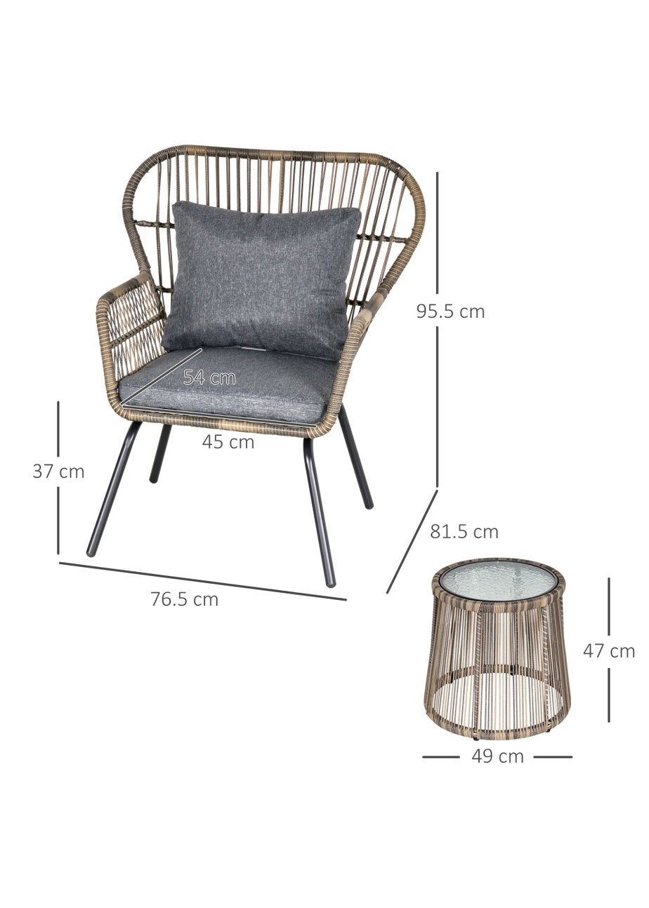 Outsunny 3 Piece Rattan Garden Furniture Set with Cushions