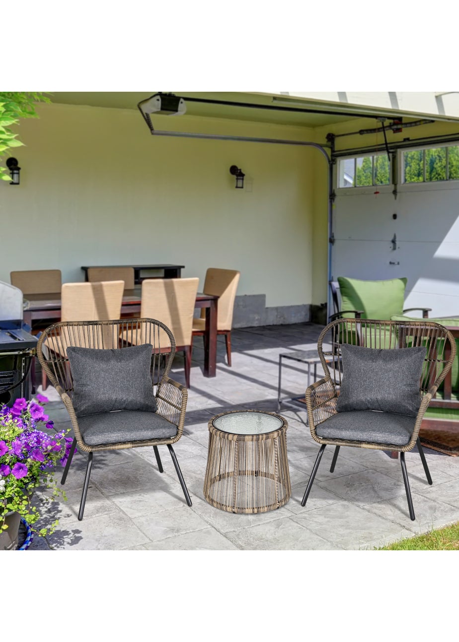 Outsunny 3 Piece Rattan Garden Furniture Set with Cushions