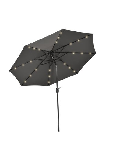Outsunny Φ2.7m Garden 24 LED Light Parasol Solar Outdoor Tilt Sun Umbrella Patio Sun Shade-Grey