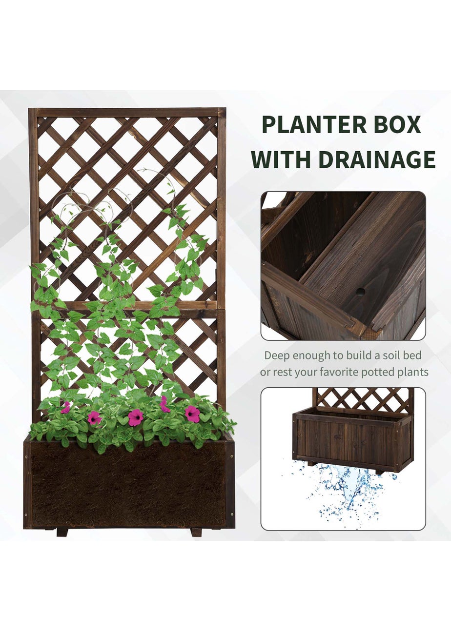 Outsunny 72.5 x 31.5 x 149.5 cm 45L Garden Wooden Pine Trough Planter with Topped Trellis-Carbonised Finish