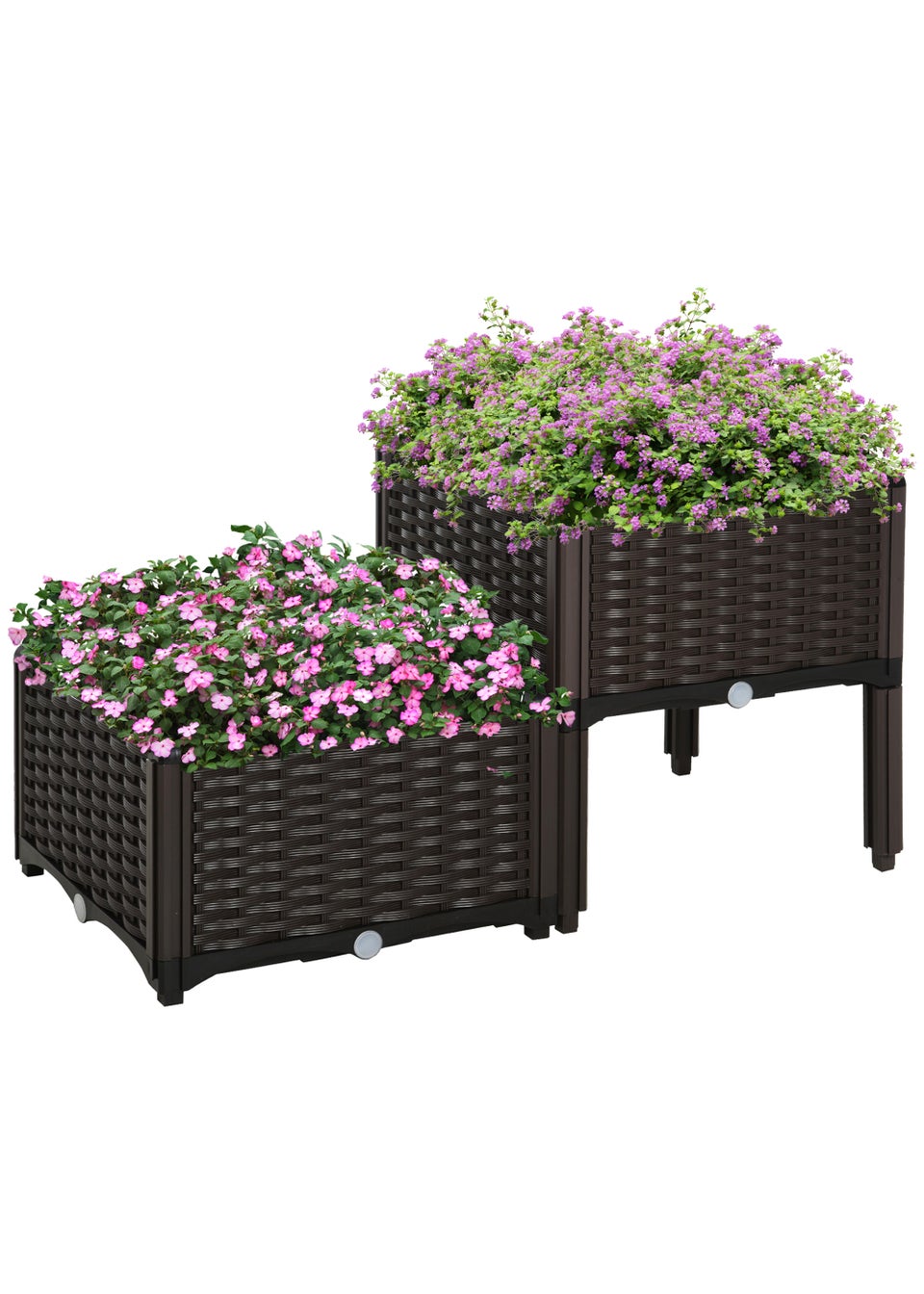 Outsunny 40cm x 40cm x 44cm Set of 2 26L Garden Raised Bed Elevated Patio Flower Plant Planter Box