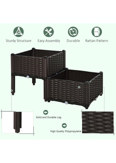 Outsunny 40cm x 40cm x 44cm Set of 2 26L Garden Raised Bed Elevated Patio Flower Plant Planter Box