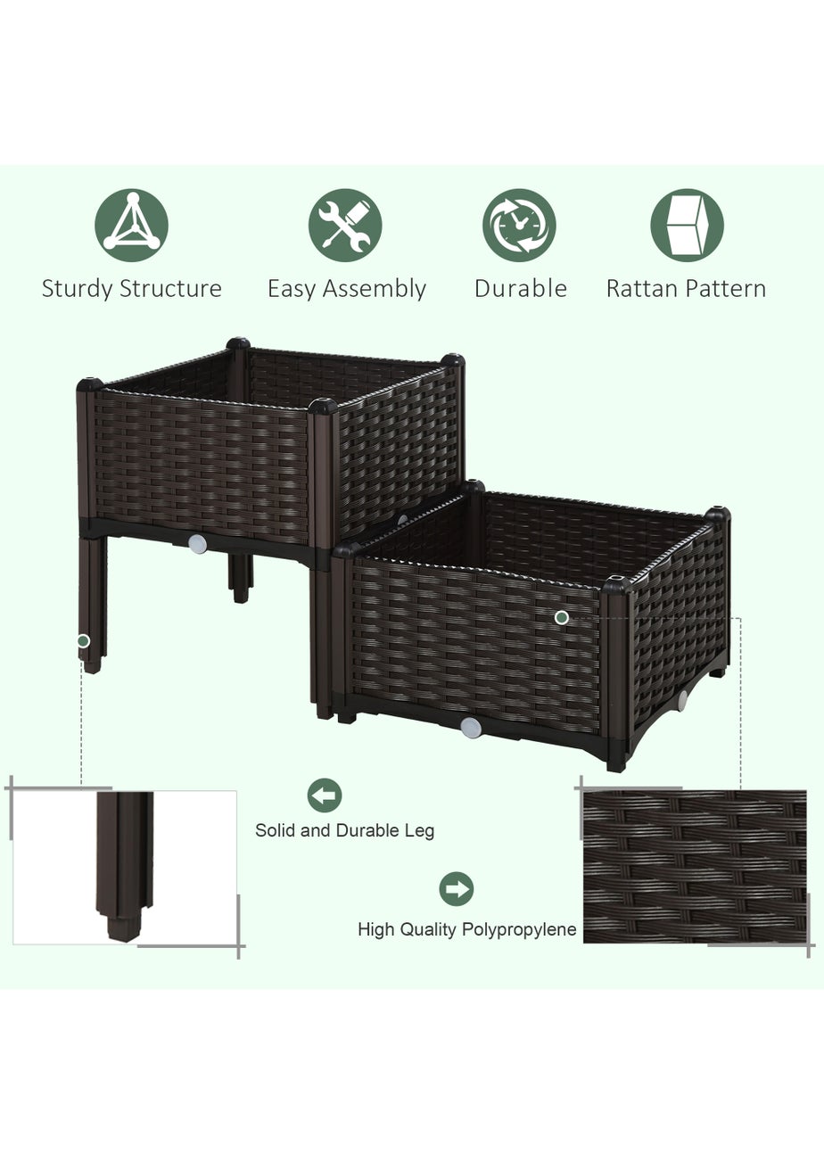 Outsunny 40cm x 40cm x 44cm Set of 2 26L Garden Raised Bed Elevated Patio Flower Plant Planter Box