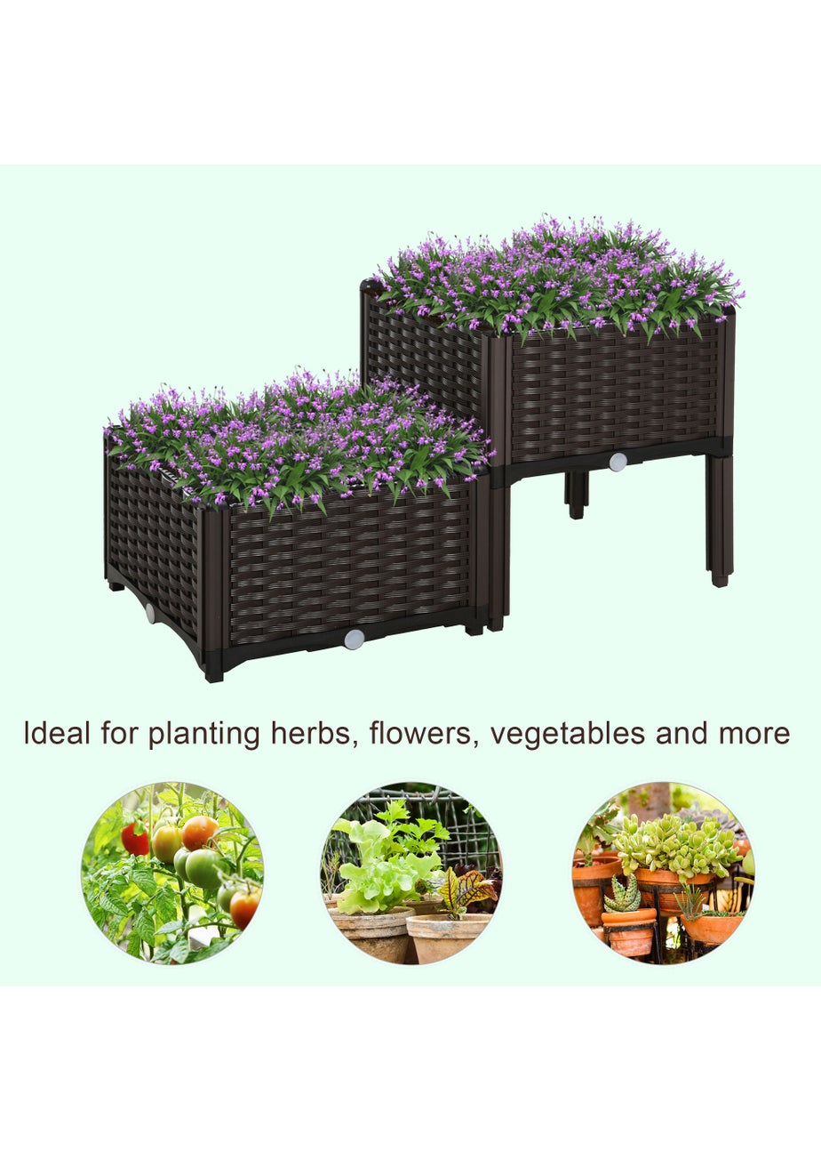 Outsunny 40cm x 40cm x 44cm Set of 2 26L Garden Raised Bed Elevated Patio Flower Plant Planter Box