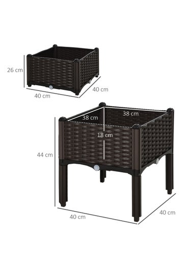 Outsunny 40cm x 40cm x 44cm Set of 2 26L Garden Raised Bed Elevated Patio Flower Plant Planter Box
