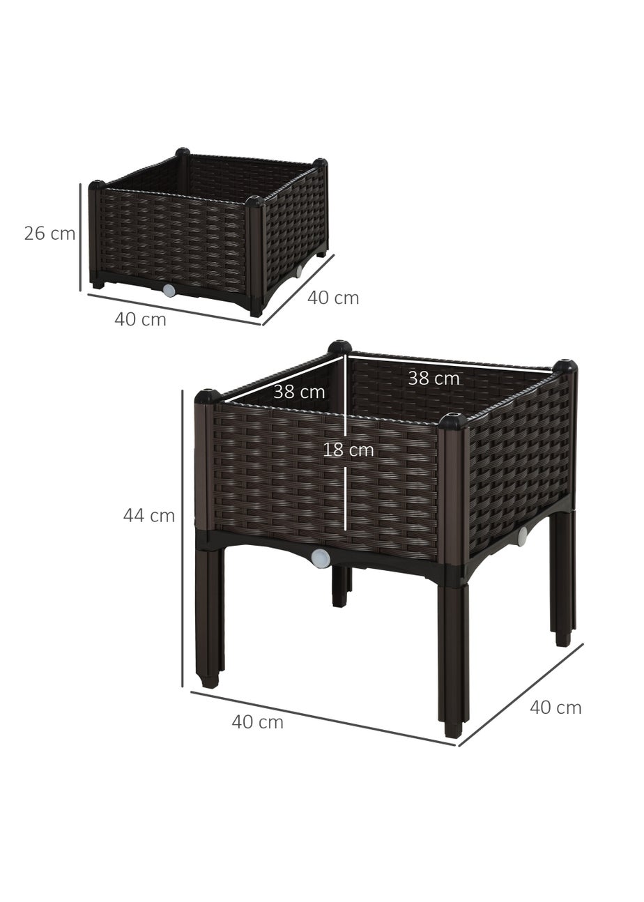 Outsunny 40cm x 40cm x 44cm Set of 2 26L Garden Raised Bed Elevated Patio Flower Plant Planter Box