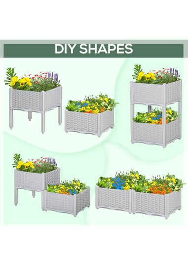 Outsunny 40cm x 40cm x 44cm Set of 2 26L Garden Raised Bed Elevated Patio Flower Plant Planter Box