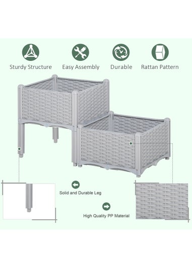 Outsunny 40cm x 40cm x 44cm Set of 2 26L Garden Raised Bed Elevated Patio Flower Plant Planter Box