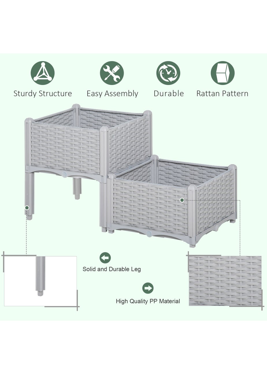 Outsunny 40cm x 40cm x 44cm Set of 2 26L Garden Raised Bed Elevated Patio Flower Plant Planter Box