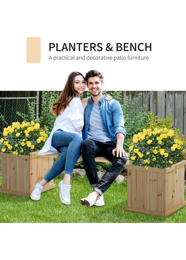 Outsunny 37L Wooden Garden Planter & Bench Combination Garden Raised Bed 176 x 38 x 40 cm