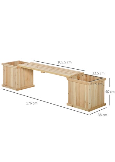 Outsunny 37L Wooden Garden Planter & Bench Combination Garden Raised Bed 176 x 38 x 40 cm