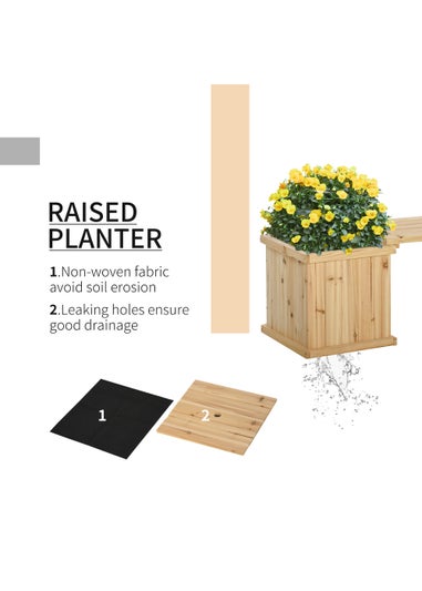 Outsunny 37L Wooden Garden Planter & Bench Combination Garden Raised Bed 176 x 38 x 40 cm