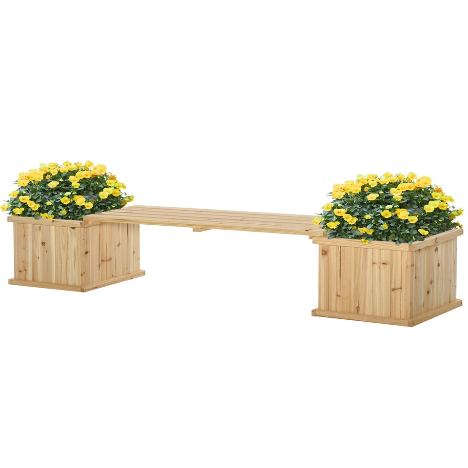 Outsunny 37L Wooden Garden Planter & Bench Combination Garden Raised Bed 176 x 38 x 40 cm