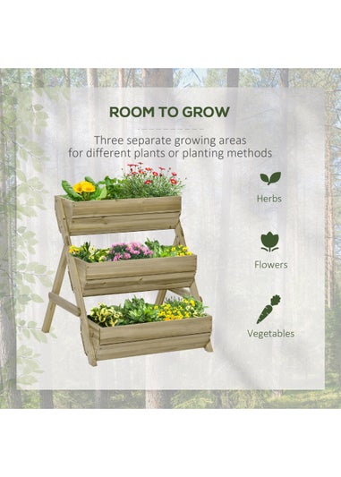 Outsunny 3 Tier 66L Raised Garden Bed Wooden Elevated Planter Box 65 x 75 x 76cm