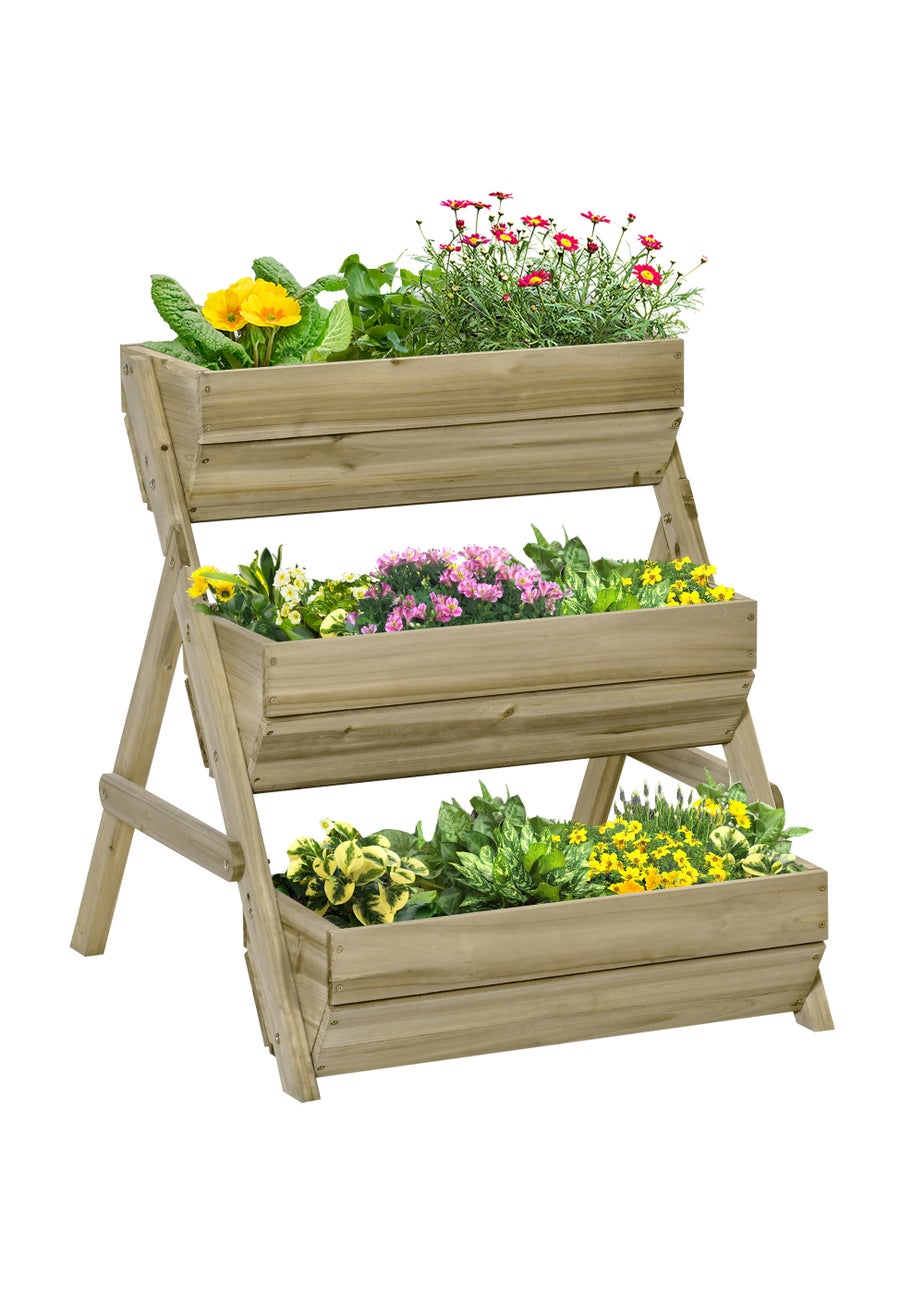 Outsunny 3 Tier 66L Raised Garden Bed Wooden Elevated Planter Box 65 x 75 x 76cm