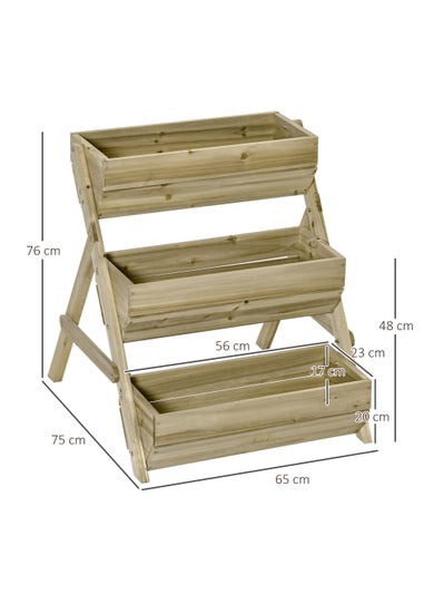 Outsunny 3 Tier 66L Raised Garden Bed Wooden Elevated Planter Box 65 x 75 x 76cm