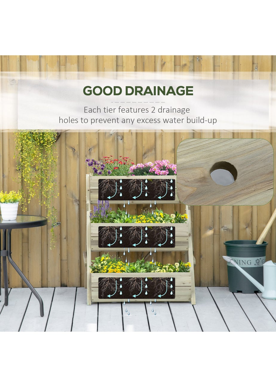 Outsunny 3 Tier 66L Raised Garden Bed Wooden Elevated Planter Box 65 x 75 x 76cm