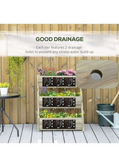 Outsunny 3 Tier 66L Raised Garden Bed Wooden Elevated Planter Box 65 x 75 x 76cm