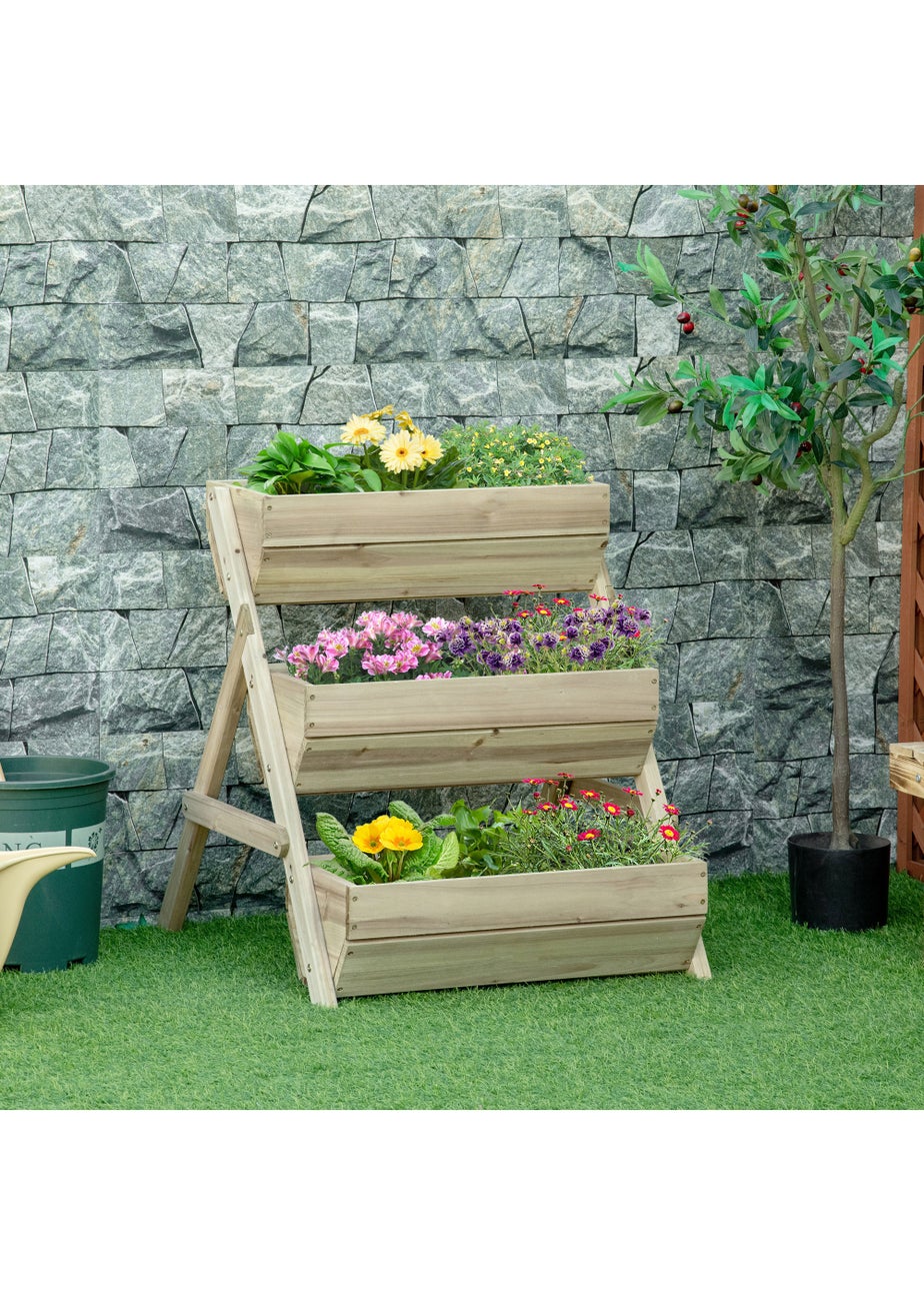 Outsunny 3 Tier 66L Raised Garden Bed Wooden Elevated Planter Box 65 x 75 x 76cm