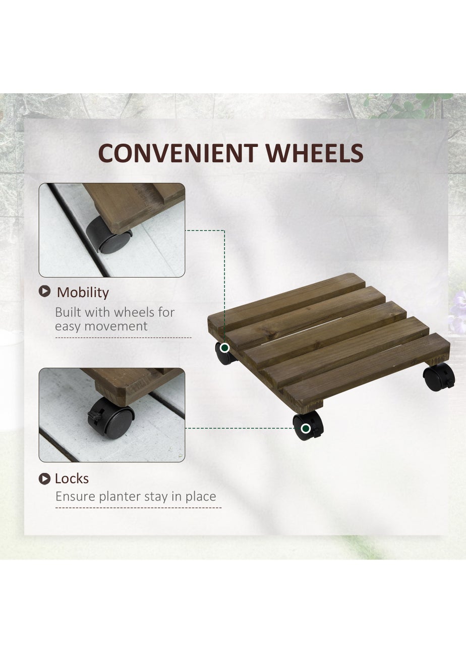 Outsunny 2 Pack Plant Stand with Wheels Flowerpot Holder 30L x 30W x 7Hcm
