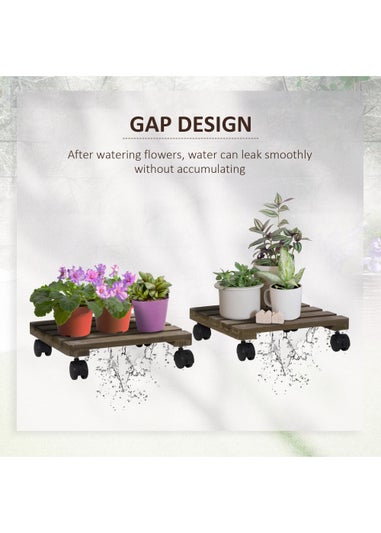 Outsunny 2 Pack Plant Stand with Wheels Flowerpot Holder 30L x 30W x 7Hcm