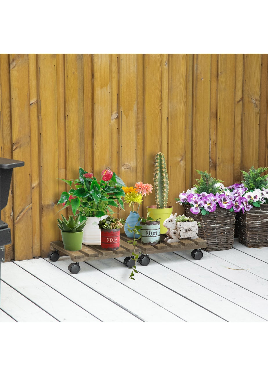 Outsunny 2 Pack Plant Stand with Wheels Flowerpot Holder 30L x 30W x 7Hcm