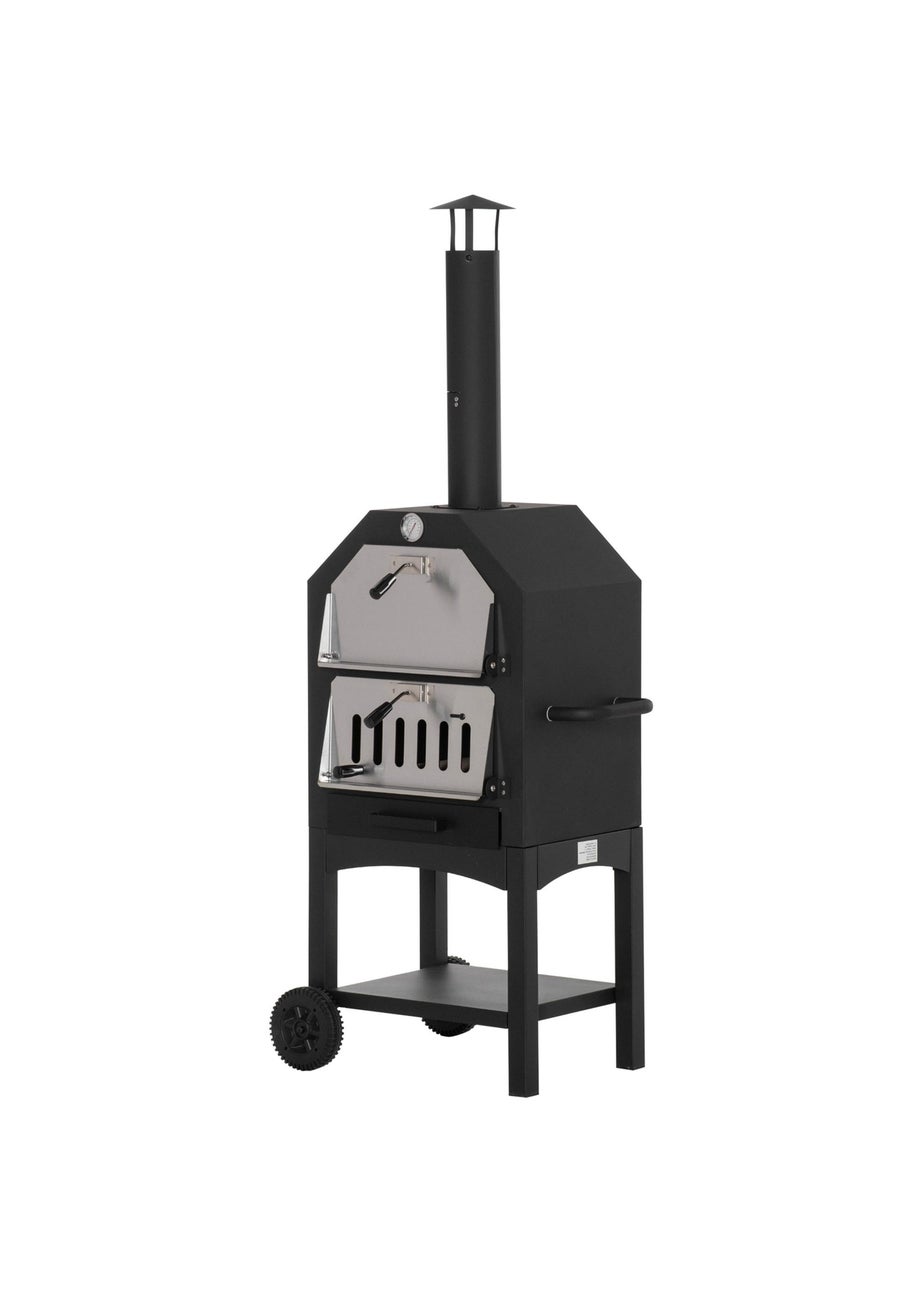 Outsunny Charcoal Tall Ovan Pizza Maker BBQ Grill Outdoor Picnic with Thermometer