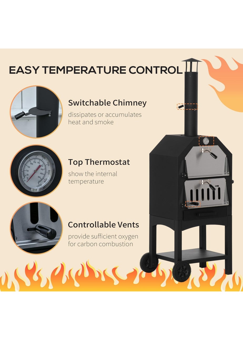 Outsunny Charcoal Tall Ovan Pizza Maker BBQ Grill Outdoor Picnic with Thermometer